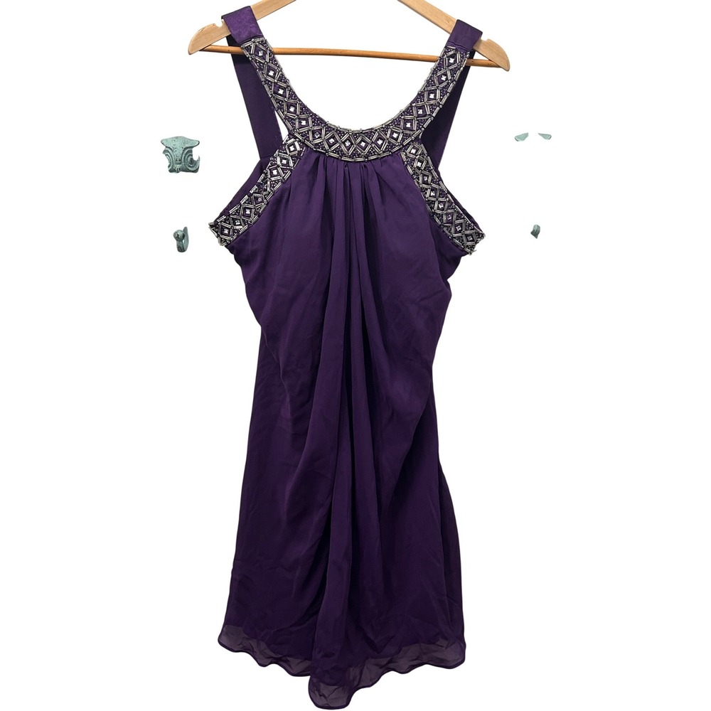 Scarlett Nite Purple Beaded Embellished Cocktail Dress Chiffon Draped Size 16 - Picture 1 of 4